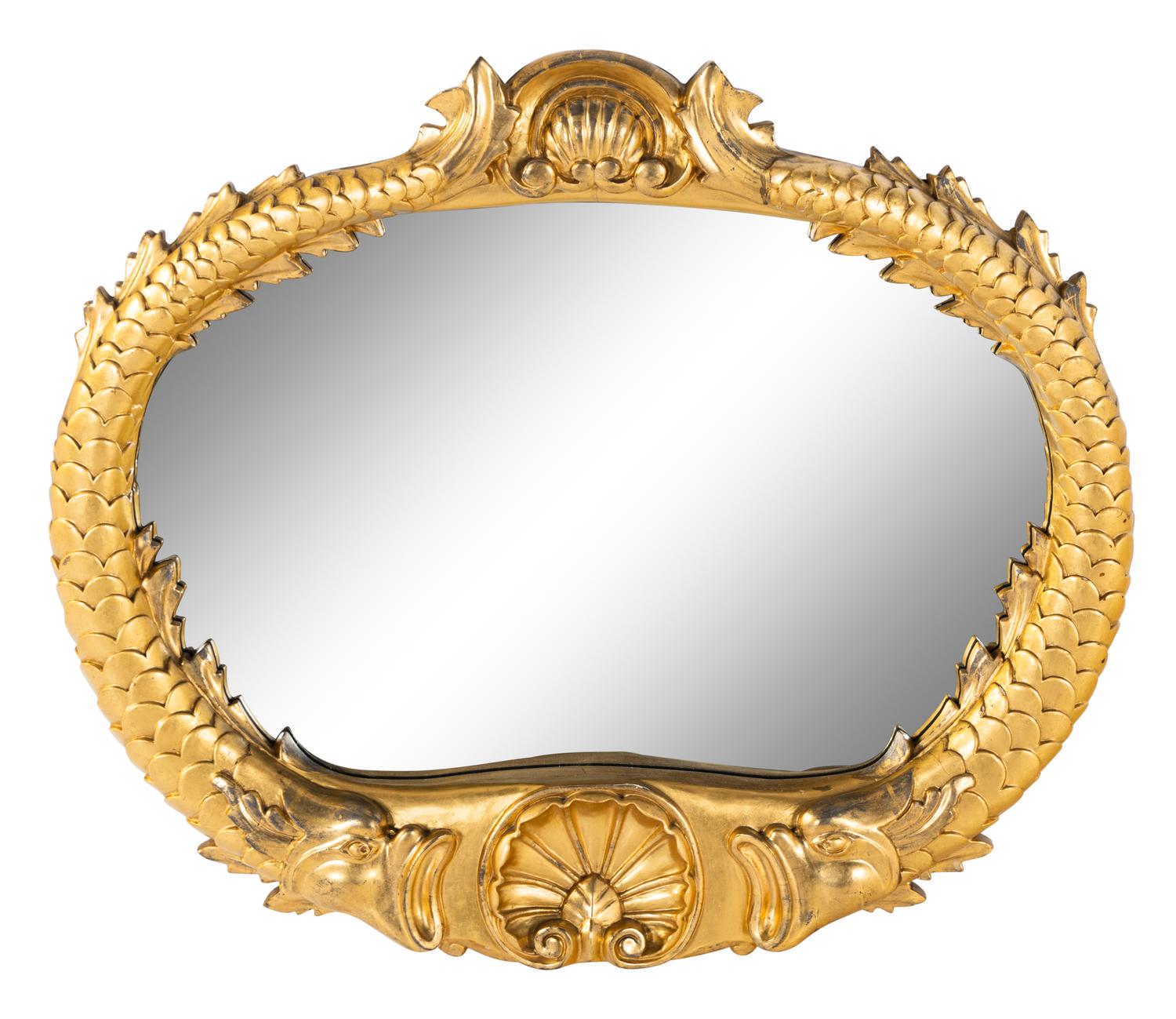 A Grotto Style Giltwood Dolphin Mirror