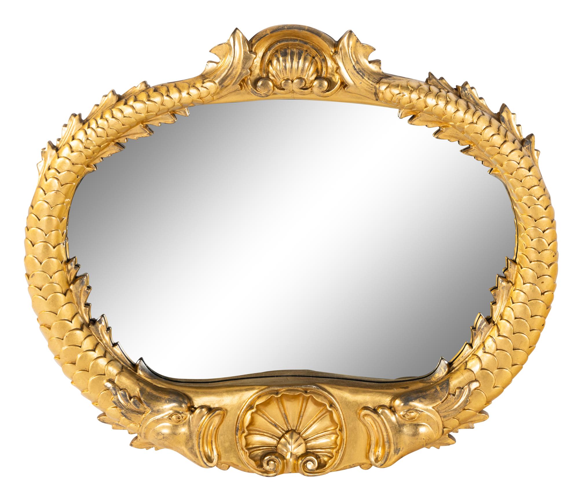 A Grotto Style Giltwood Dolphin Mirror