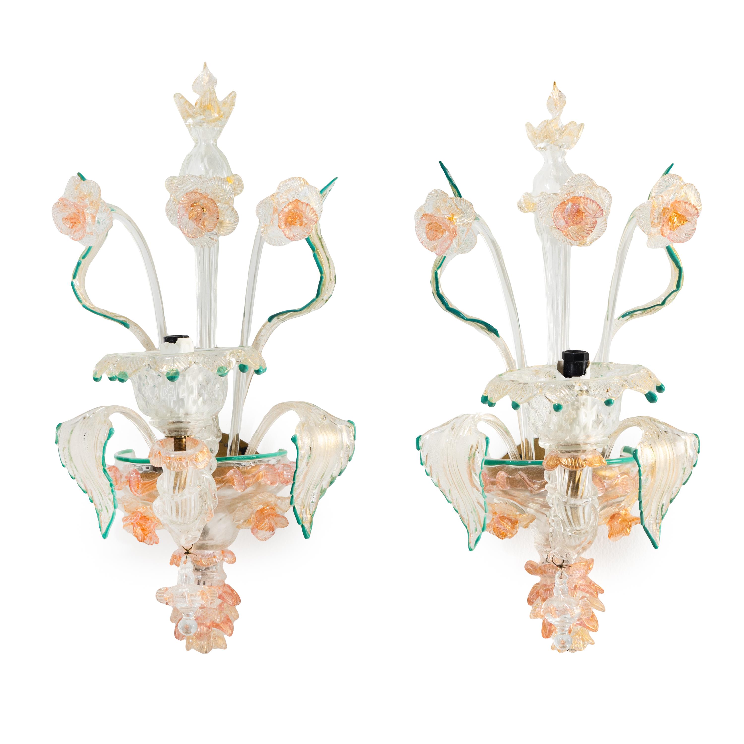 A Pair of Murano Glass Sconces