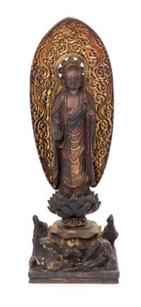 A Japanese Gilt Decorated Wood Figure of Buddha Height 17 1/2 inches. — 18TH/19TH CENTURY