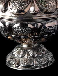 A Southeast Asian Silvered Metal Covered Pedestal Bowl