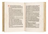 GREGORIUS I (Saint, c.540-604). Dialogorum libri quattuor , in German: Das buch der zwayer red mit ainander . Edited by Johannes von Speyer, with 5 other texts in German: TUNDALUS. De eius visio, sive de raptu animae: Die Gesicht Tundali . - BEDA. V isio Fursei: Das Wunderzeichen des Bishof Forsee . - Speculum mundi: Spiegel der Welt . - Ars moriendi: Kunst des Sterbens . - Cordiale quattuor novissimorum: Die vier letzte Dinge . [Augsburg: Johann Bamler at the Monastery of SS. Ulrich and Afra], 1473.