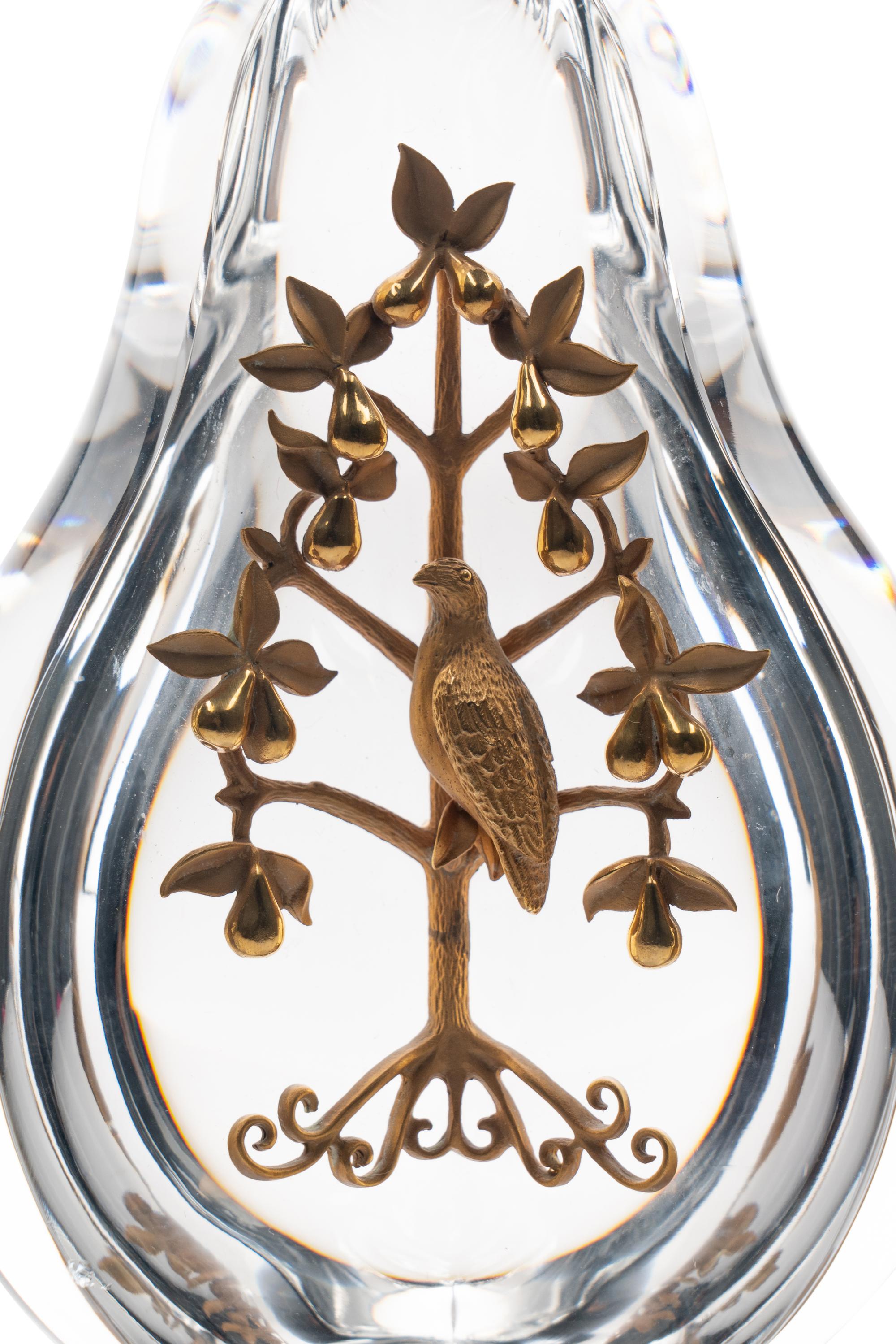 A Steuben Glass and 18 Karat Gold Partridge in a Pear Tree Sculpture