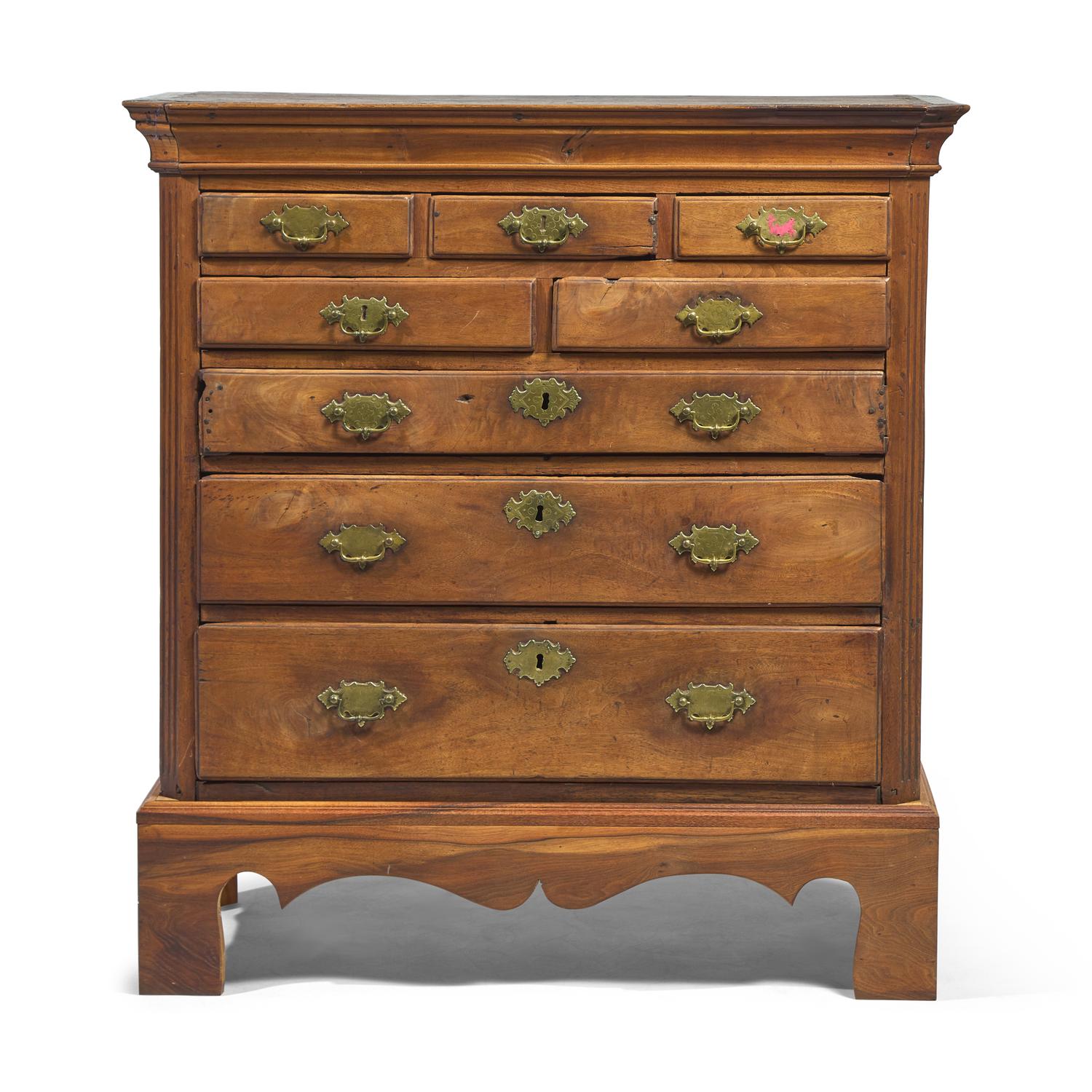 A Queen Anne Walnut Chest-on-Chest Top on Later Wood Base