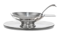 A Mexican Silver Sauce Set, Juvetino Lopez Reyes, Mexico City, 20th Century, comprising a sauce boat, tray and ladle.