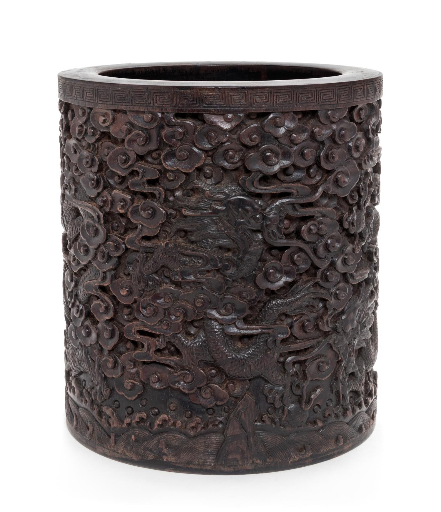 A Carved Chinese Rosewood Brushpot