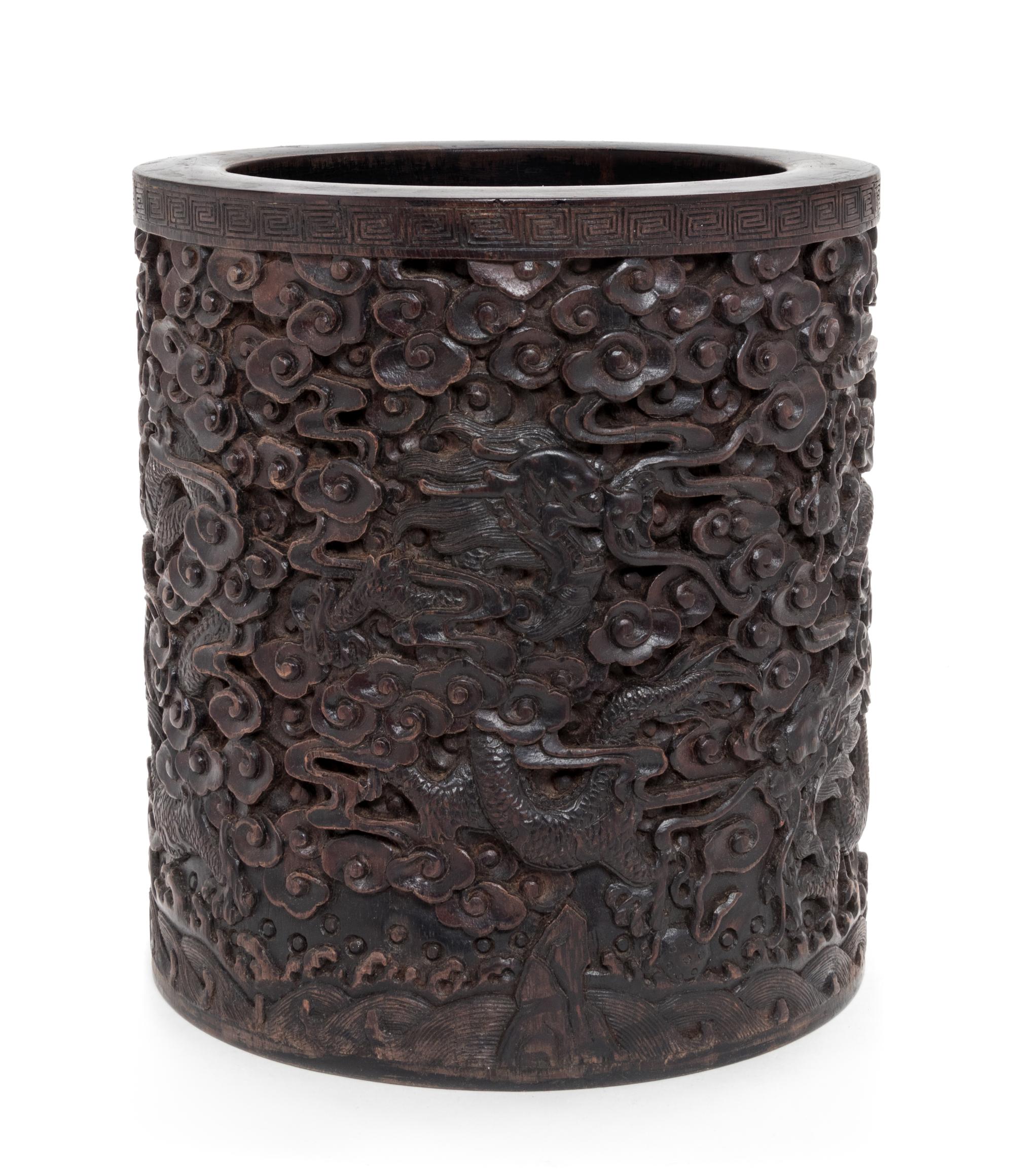 A Carved Chinese Rosewood Brushpot