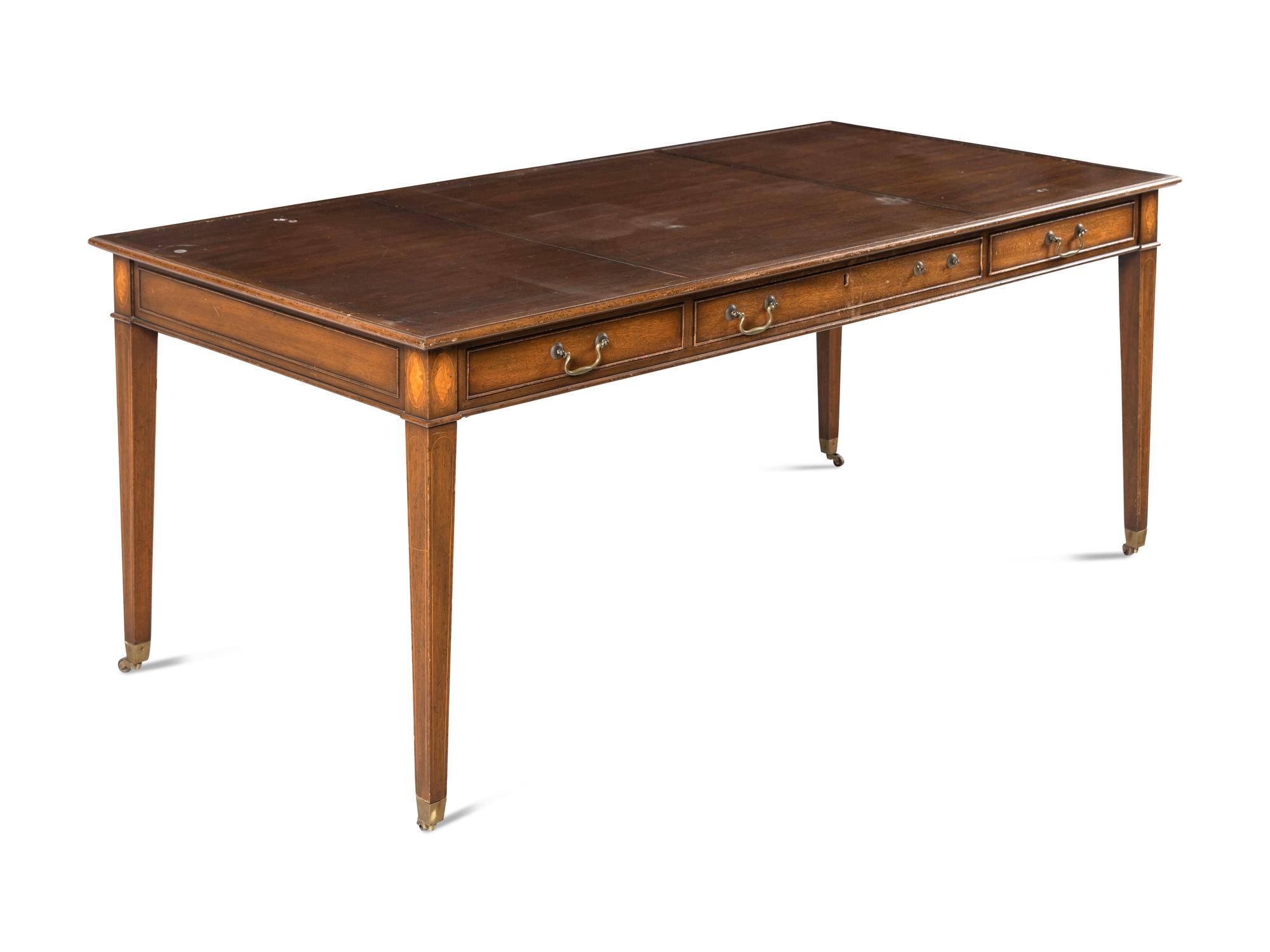 A Kittinger George III Style Satinwood Inlaid Mahogany Desk