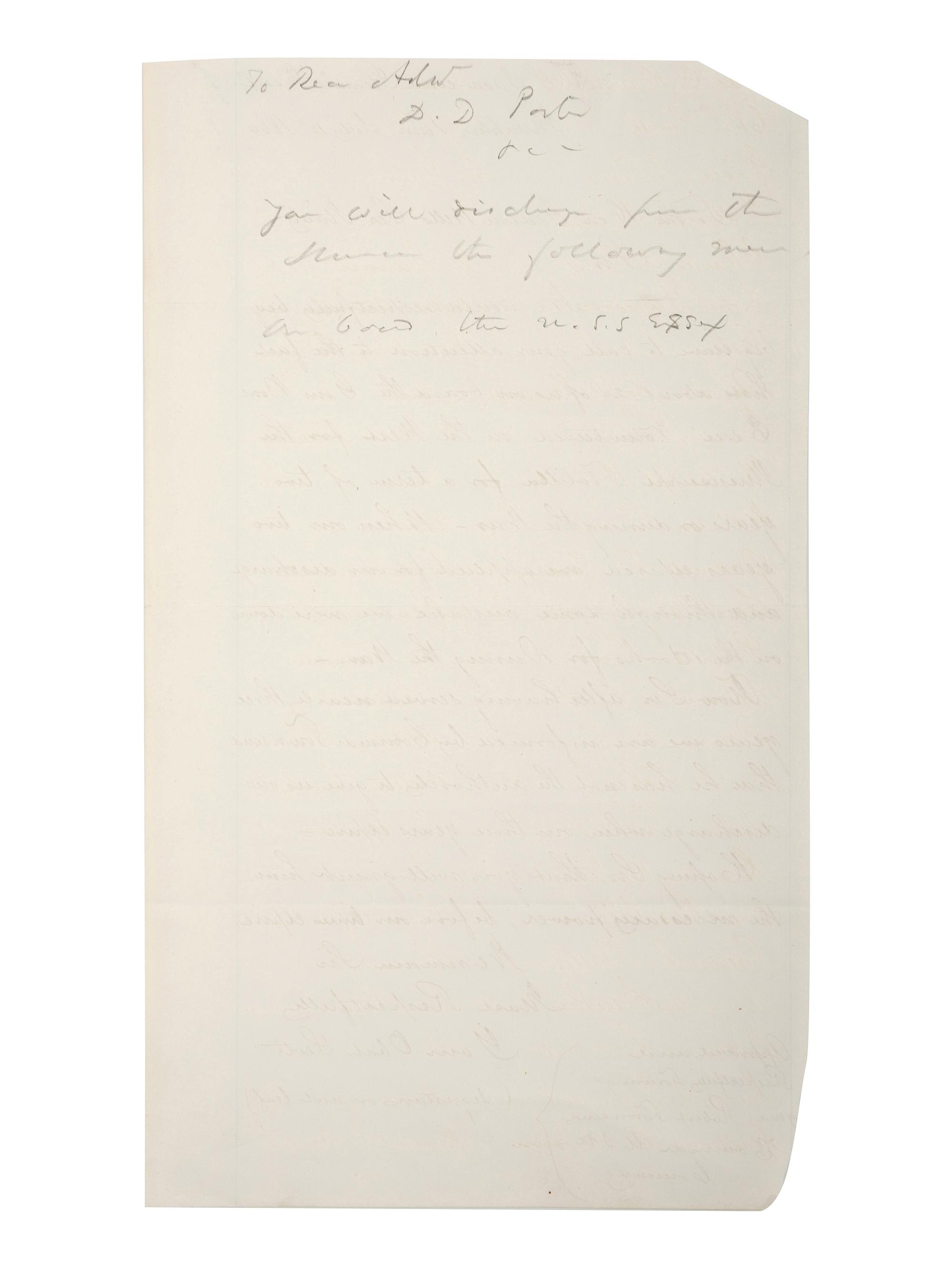[CIVIL WAR - NAVY]. PORTER, David Dixon (1813-1891). Autograph endorsement signed ("David D. Porter / Rear Aml") on verso of document written on behalf of and listing 25 crew members of the US Ironclad Steamer " Essex ."