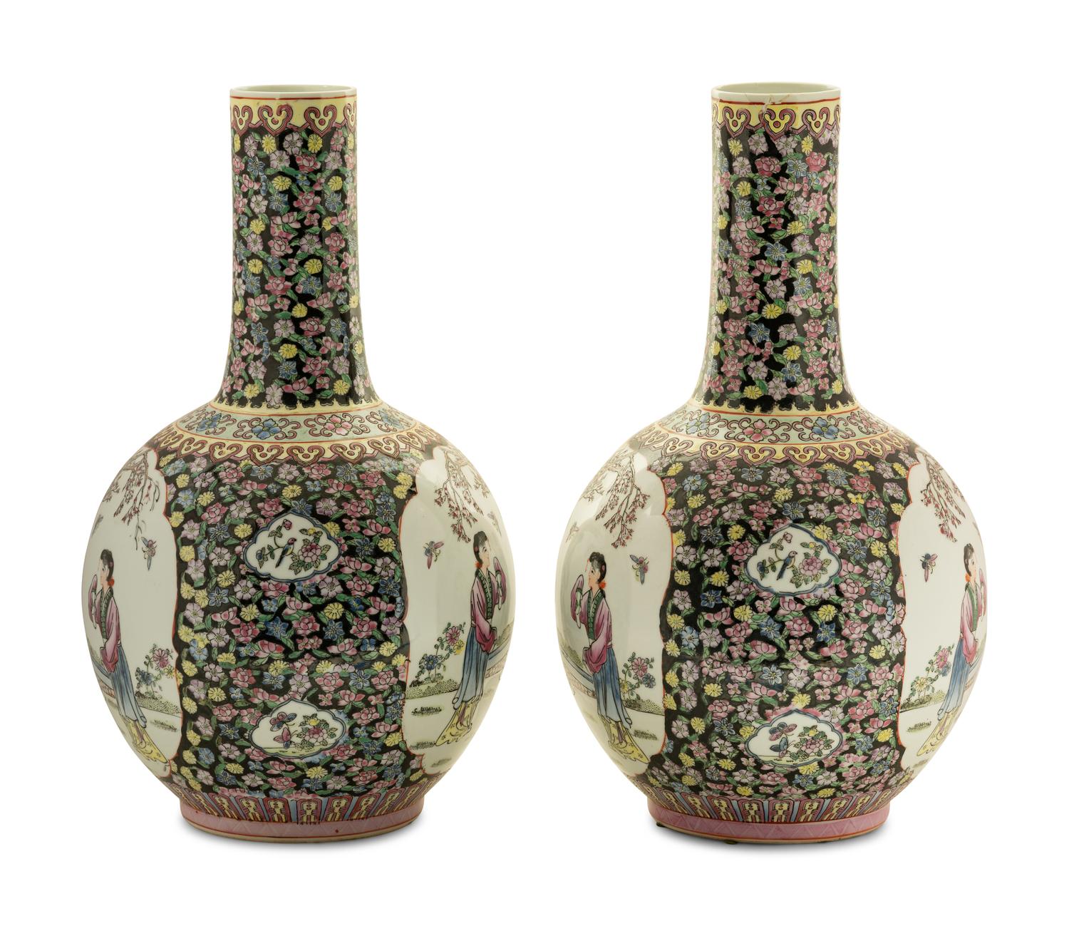 A Pair of Chinese Enameled Porcelain Vases