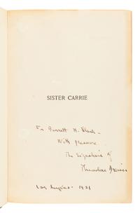DREISER, Theodore (1871-19415). Sister Carrie. New York: Boni & Liveright, 1917.