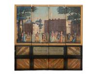 A George III Four-Panel Painted Canvas Screen — 19th Century