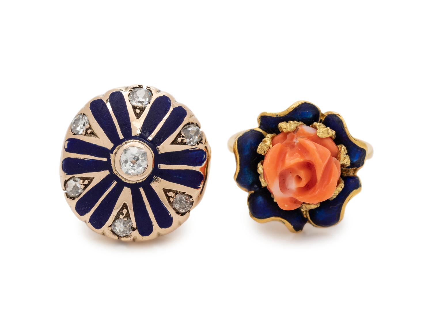 COLLECTION OF ENAMEL AND GEMSTONE RINGS