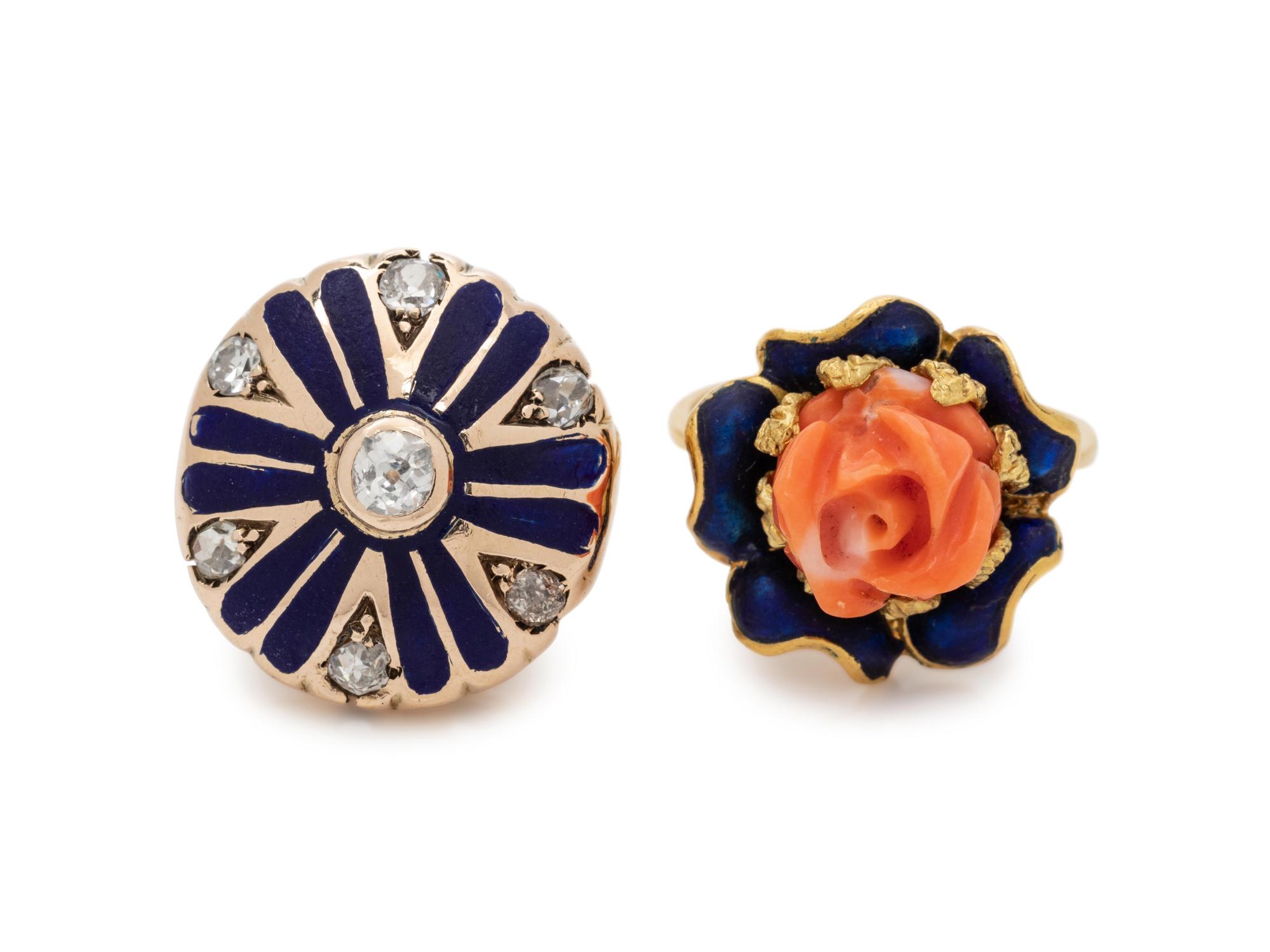 COLLECTION OF ENAMEL AND GEMSTONE RINGS