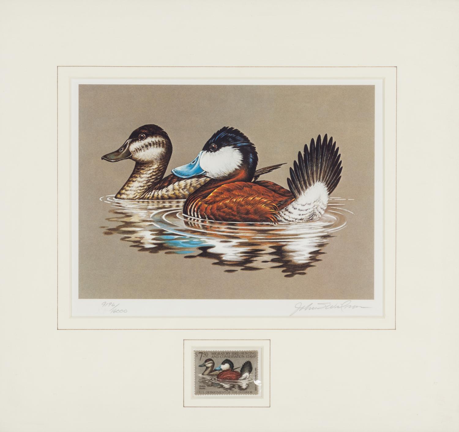 (DUCK STAMPS) A collection of 12 signed lithographs with accompanying duck stamps.