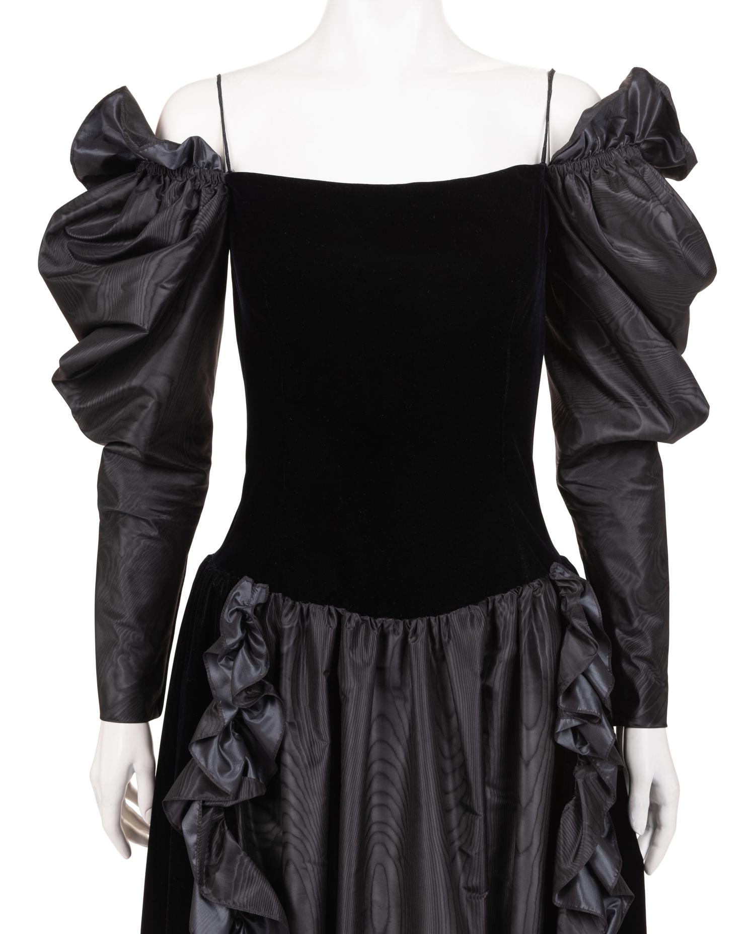 Givenchy Haute Couture Velvet and Moiré Dress, 1970-80s