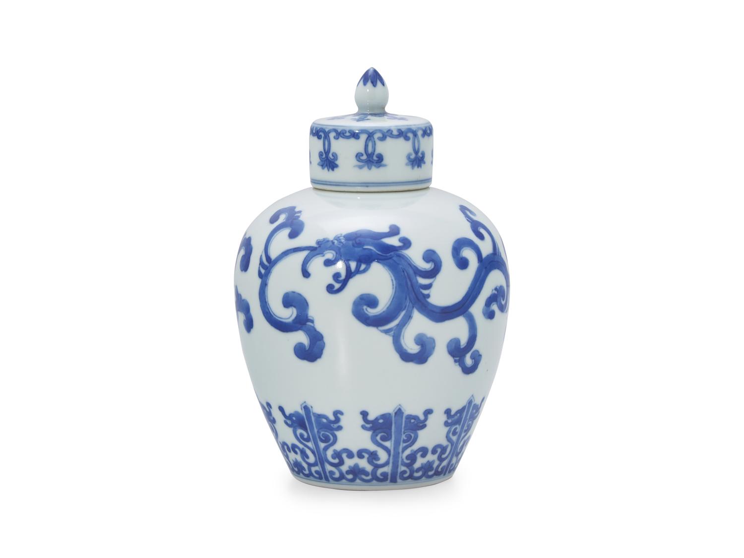 A Chinese Blue and White Kueilong Covered Jar