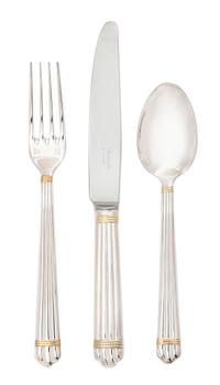 A French Silver-Plate Flatware Service, Christofle, Paris, 20th Century, Aria Gold pattern, comprising: 9 dinner knives 9 dinner forks