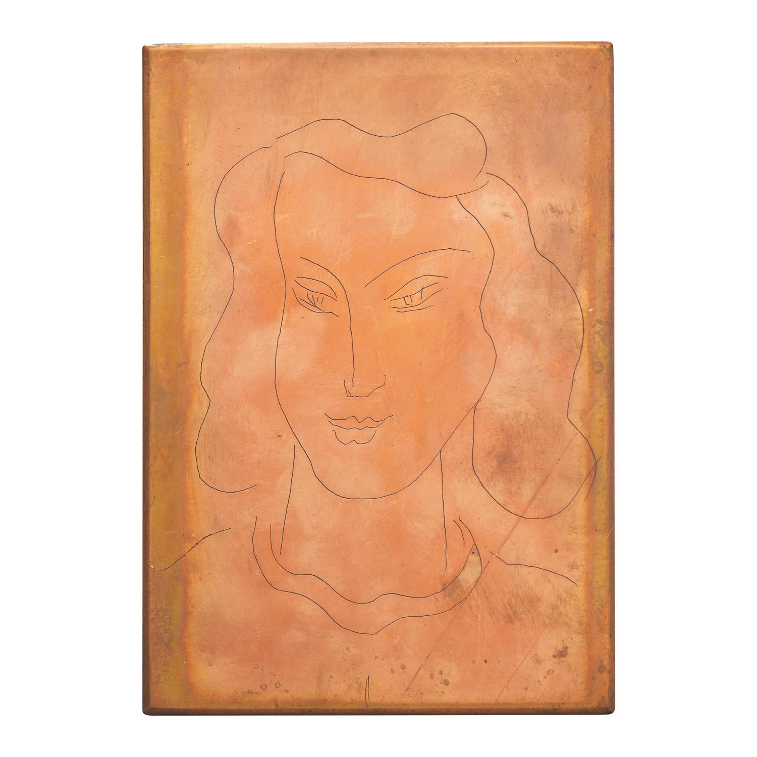 Henri Matisse (French, 1869–1954) — Original Copper Plate for Visage aux Yeux fixés vers le Sol , 1946