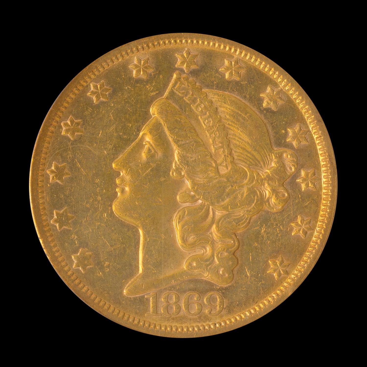 A United States 1869-S Liberty Head $20 Gold Coin