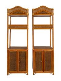 A Pair of Pencil Reed and Rattan Étagères