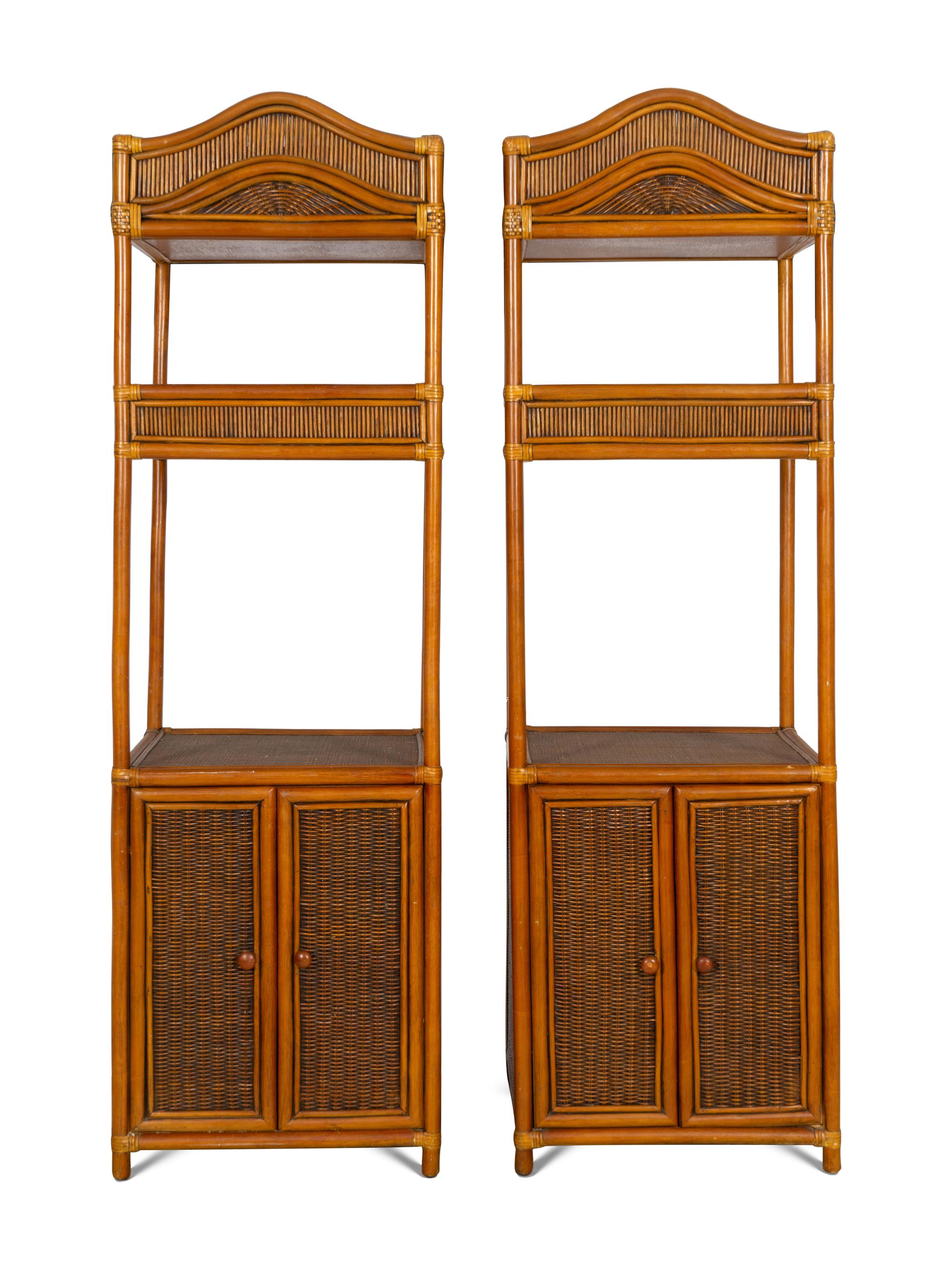 A Pair of Pencil Reed and Rattan Étagères