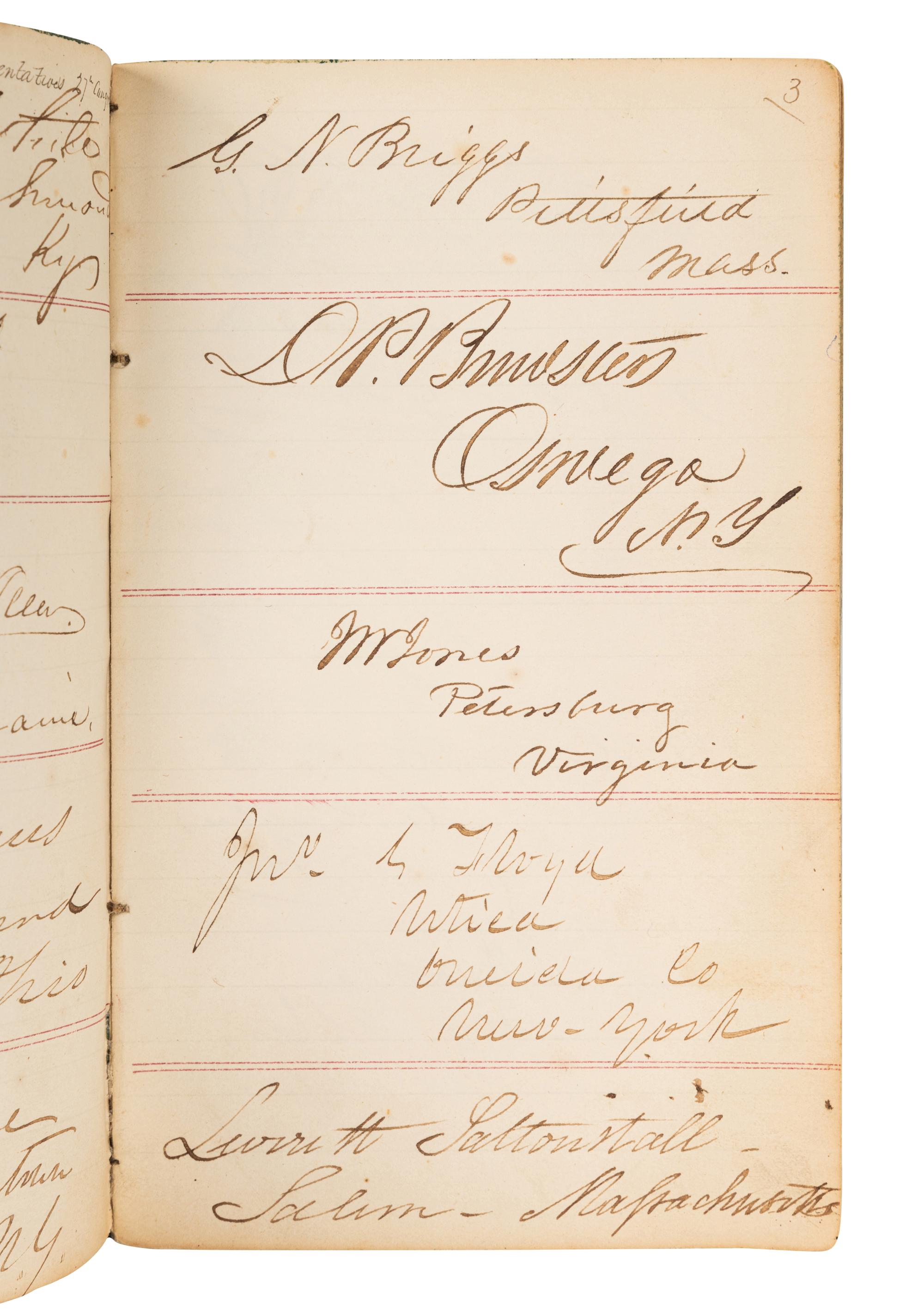[TYLER, John (1790-1862) -- AUTOGRAPH ALBUM]. An autograph album, 1843, assembling more than 280 Senators and Congressmen, including three present, past or future Presidents.