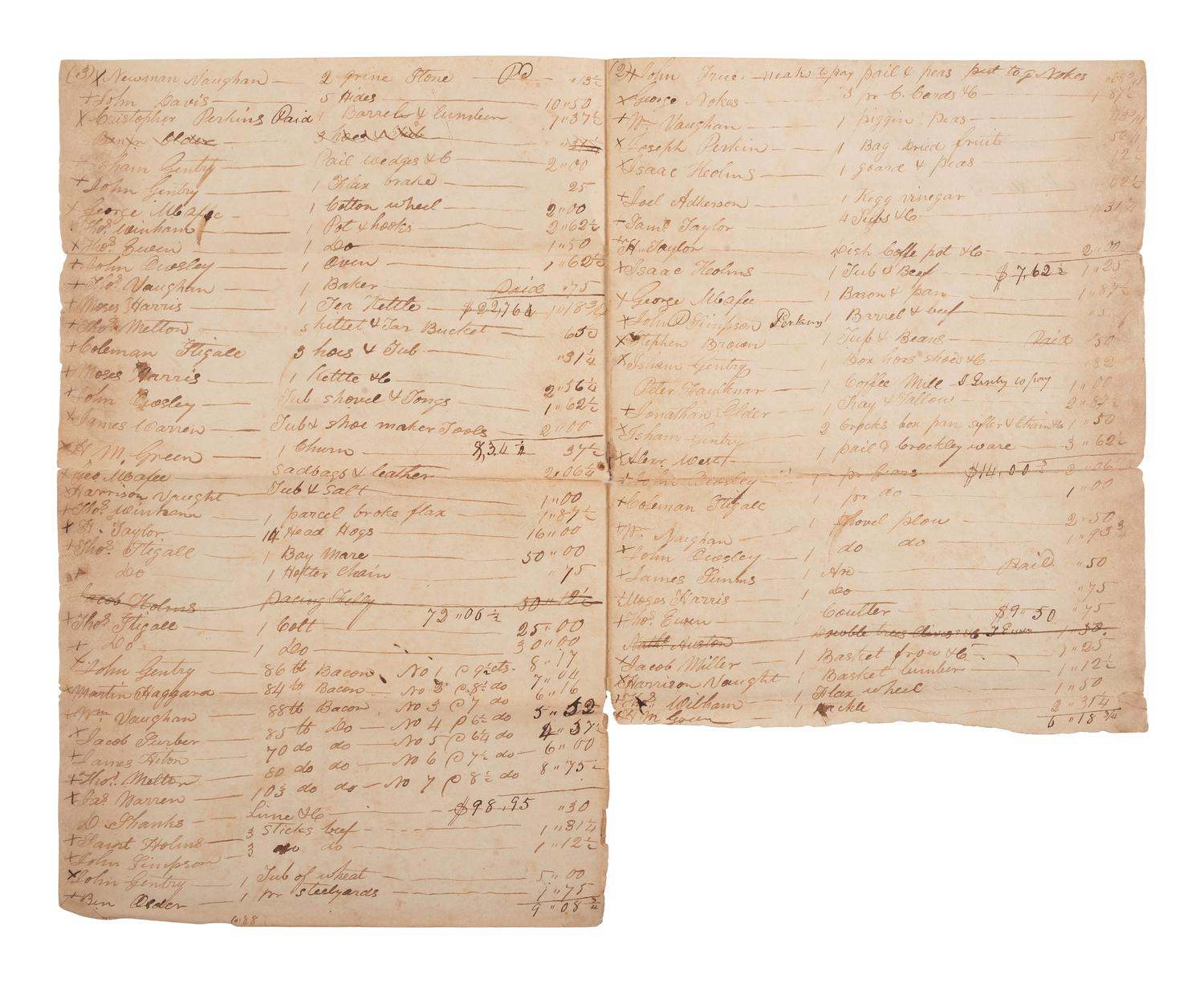 [ENSLAVEMENT & ABOLITION]. A group of 4 estate documents listing individual enslaved persons, most by name. [Lincoln County, KY], 1809-1830.