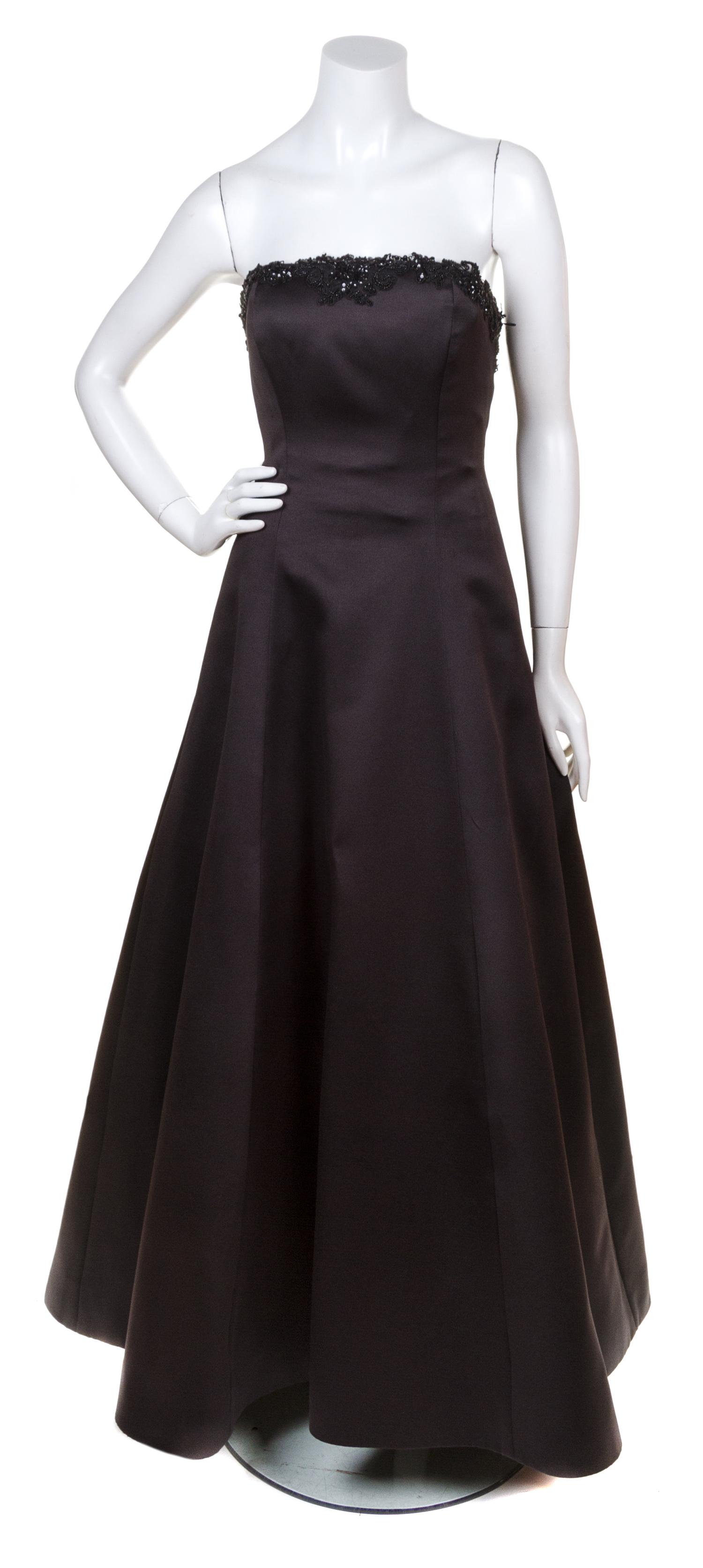 A Sam Carlin Black Strapless Gown, Size 6.