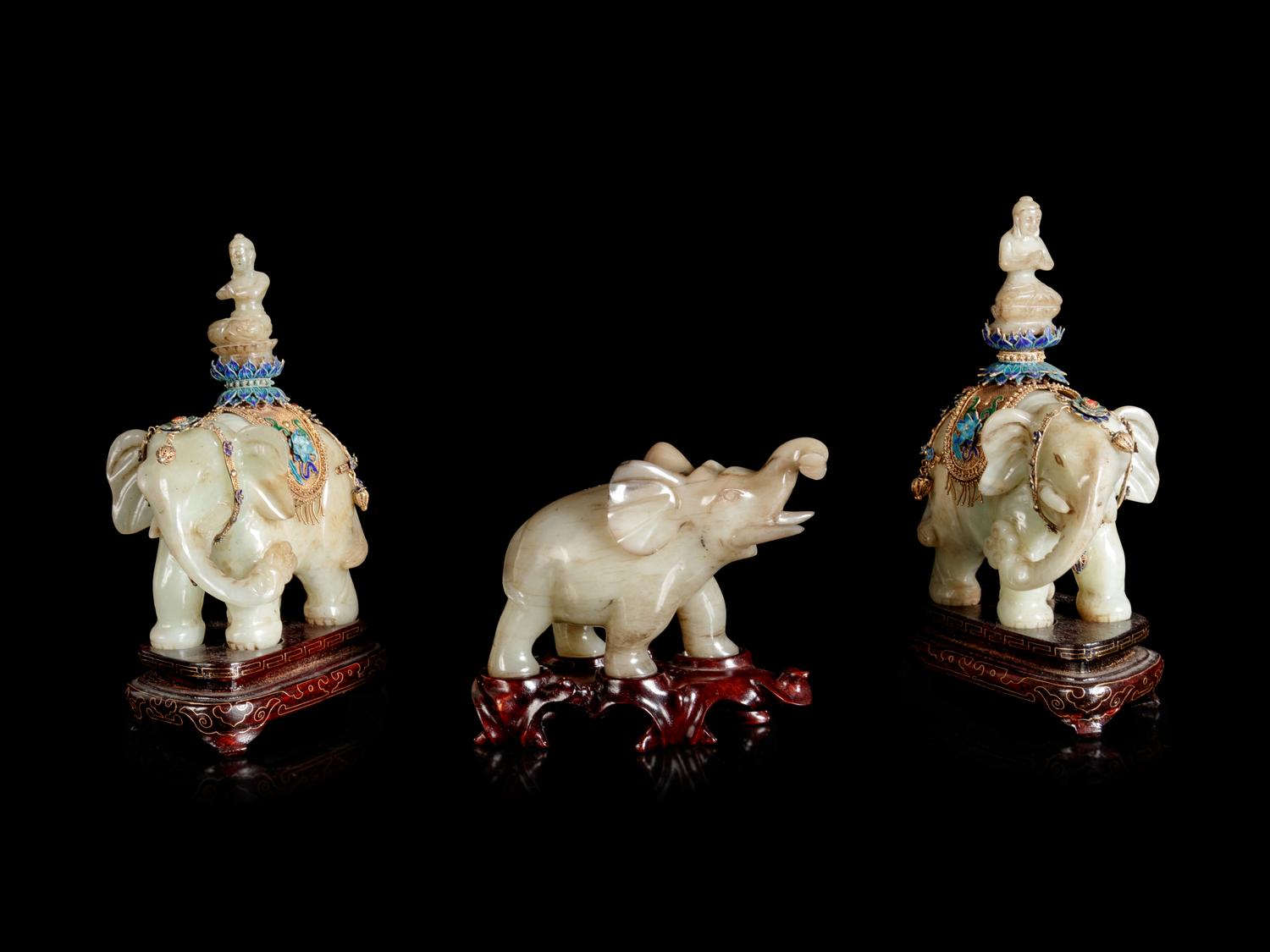 Three Chinese Jade Figures of Elephants