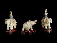 Three Chinese Jade Figures of Elephants