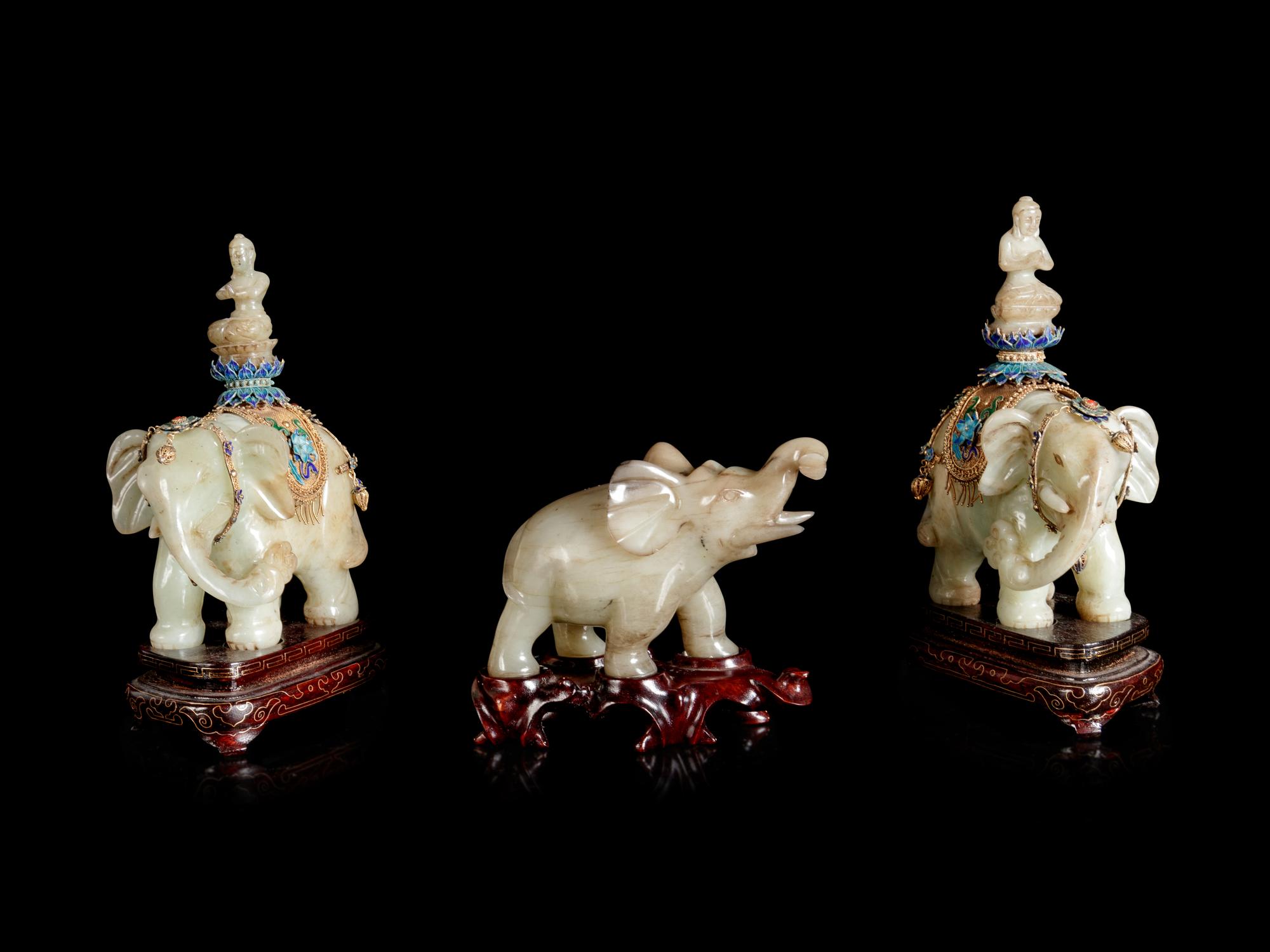 Three Chinese Jade Figures of Elephants