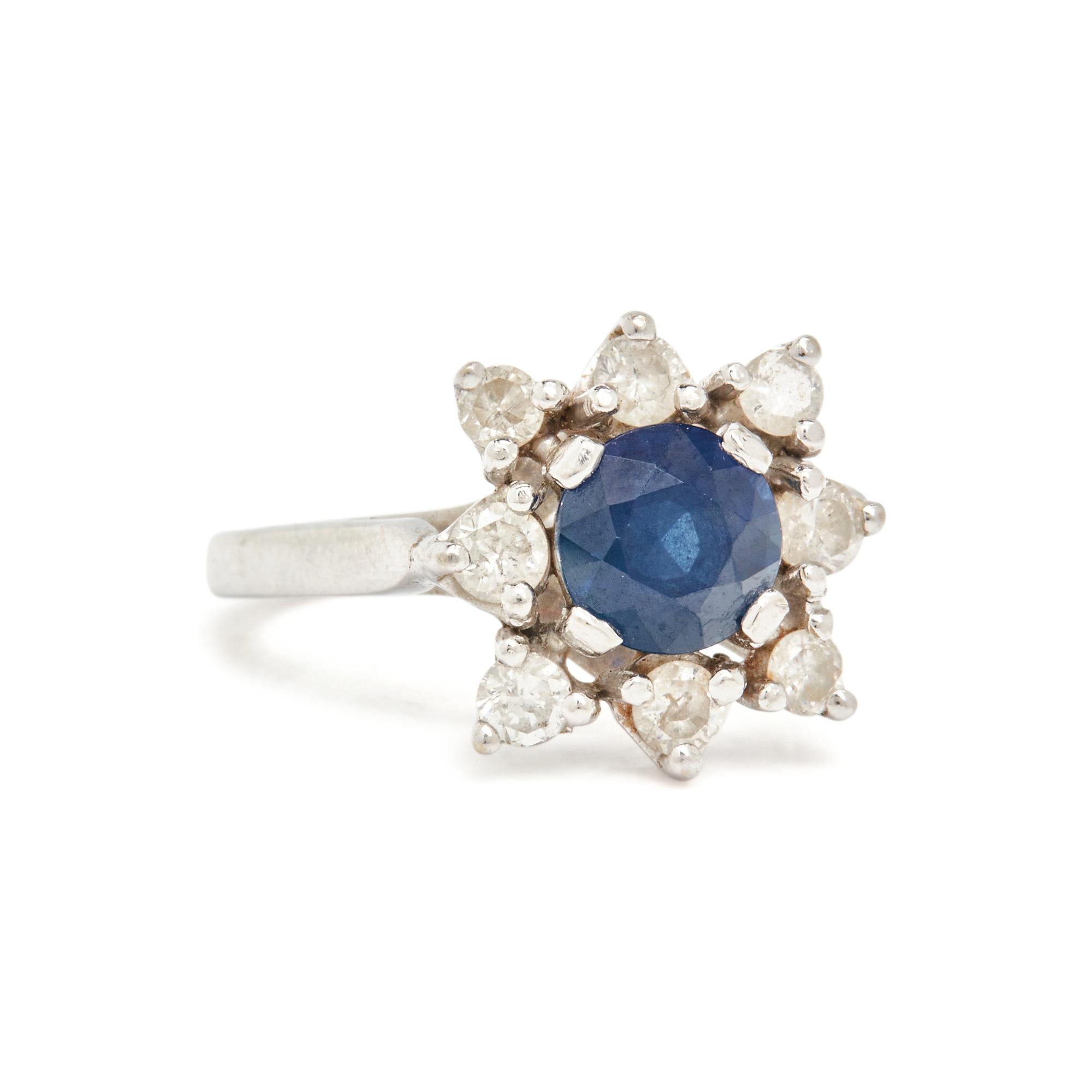 WHITE GOLD, SAPPHIRE, AND DIAMOND RING