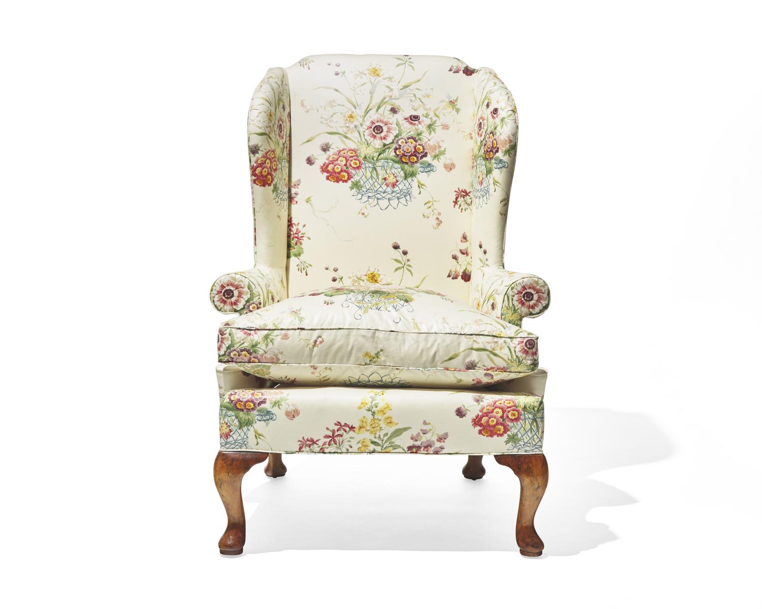 A George I style walnut easy chair, probably 20th century