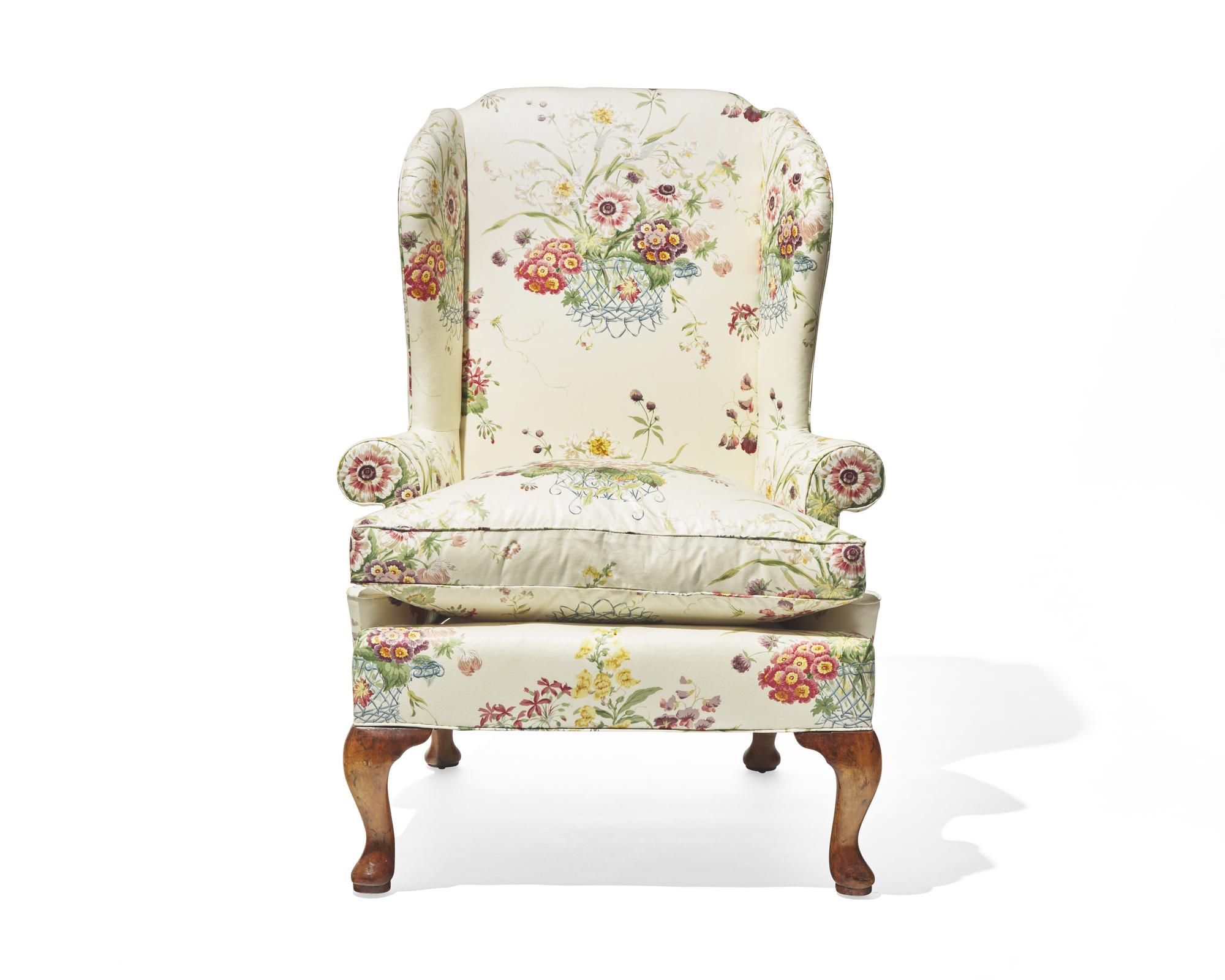A George I style walnut easy chair, probably 20th century