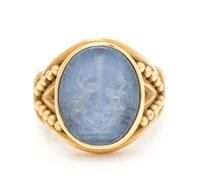 An 18 Karat Yellow Gold and Glass Intaglio Ring, Elizabeth Locke, 8.10 dwts.