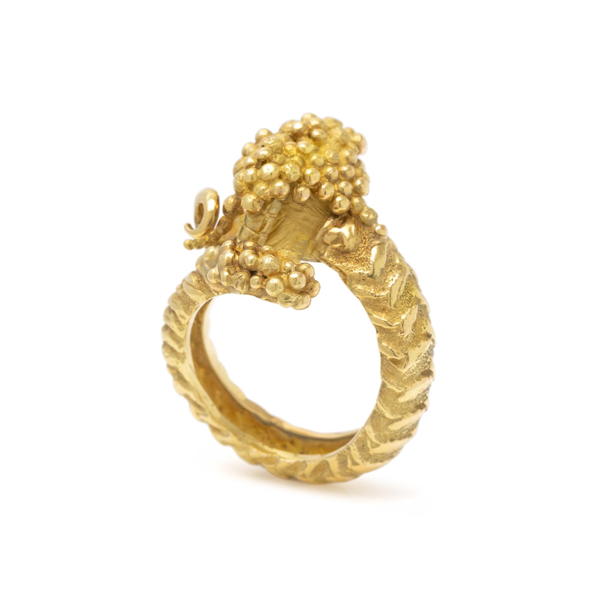 FRENCH, YELLOW GOLD RAM'S HEAD RING