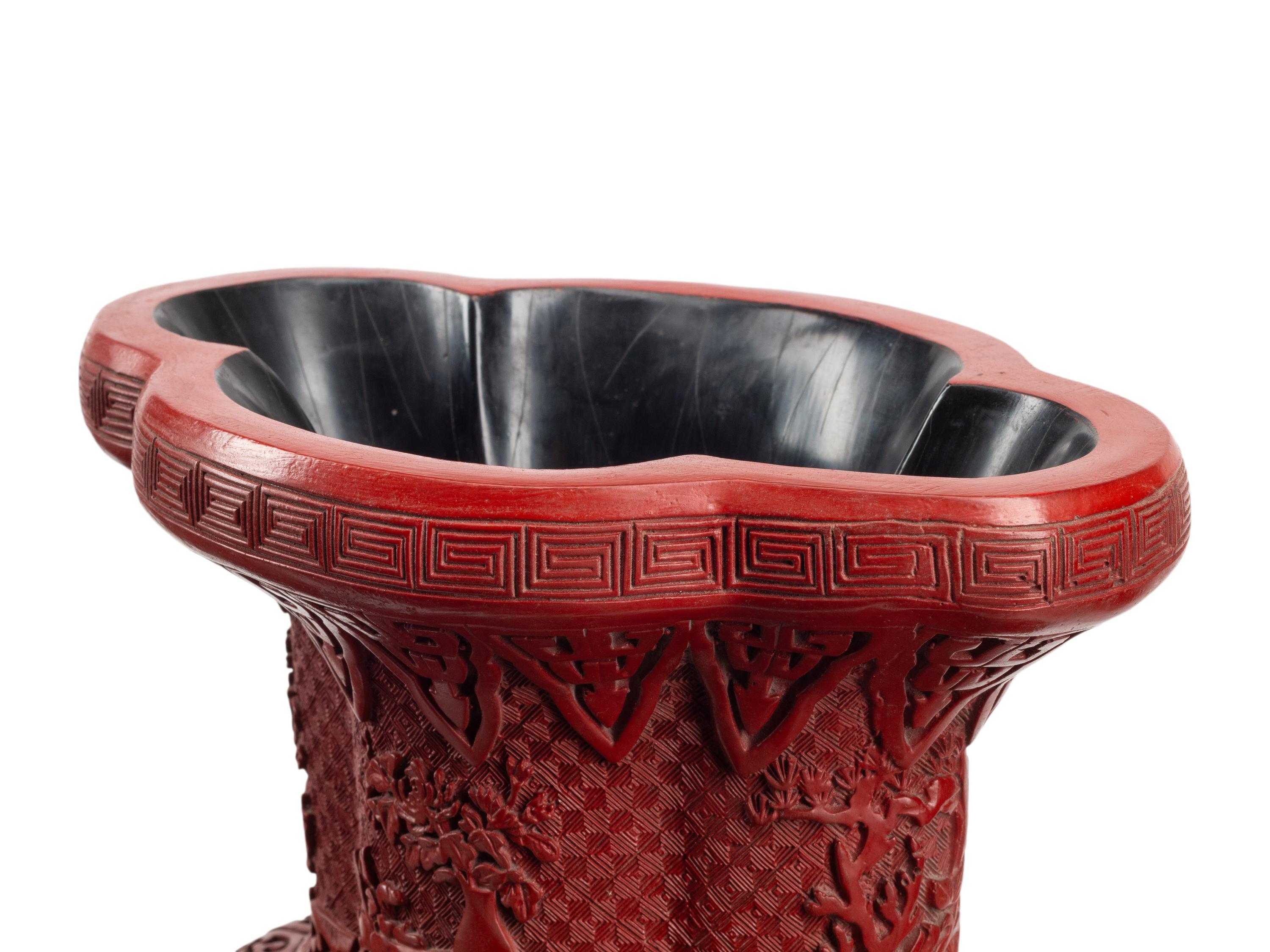 A Pair of Large Chinese Carved Red Lacquer Vases