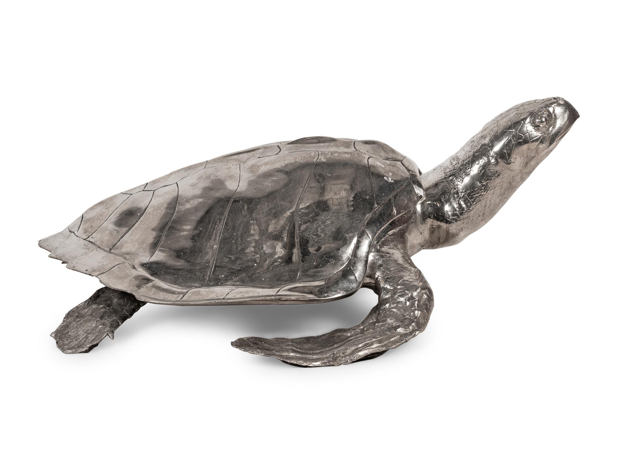 A Large Silvered Model of a Sea Turtle