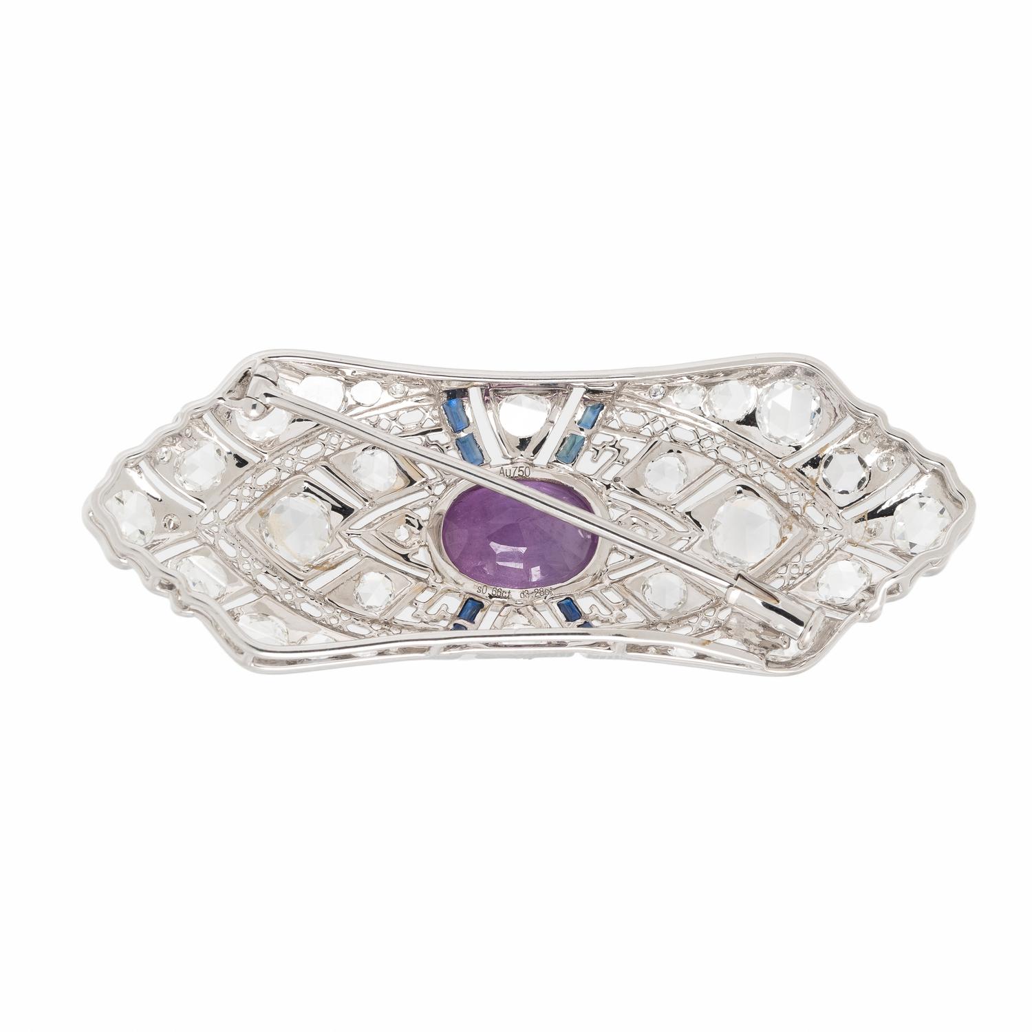 Pink Ceylon Sapphire, Diamond, and White Gold Brooch