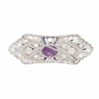 Pink Ceylon Sapphire, Diamond, and White Gold Brooch