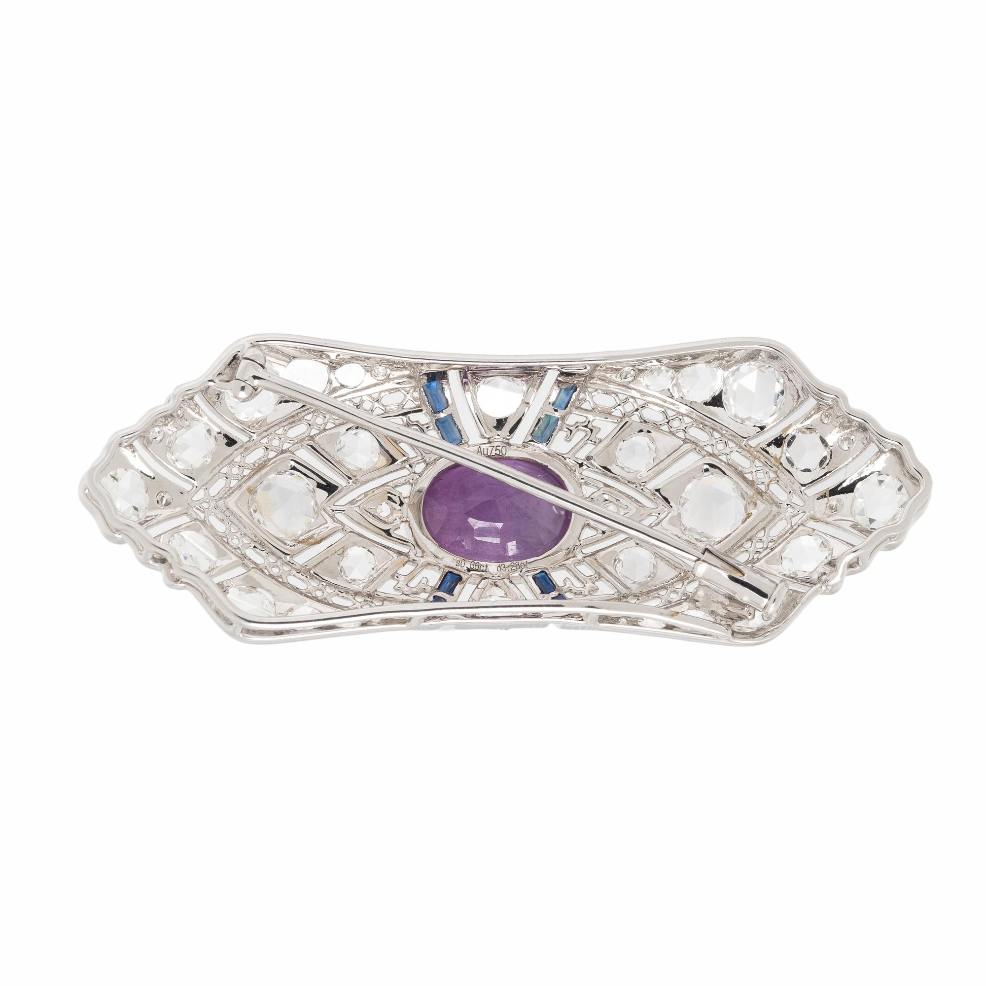 Pink Ceylon Sapphire, Diamond, and White Gold Brooch
