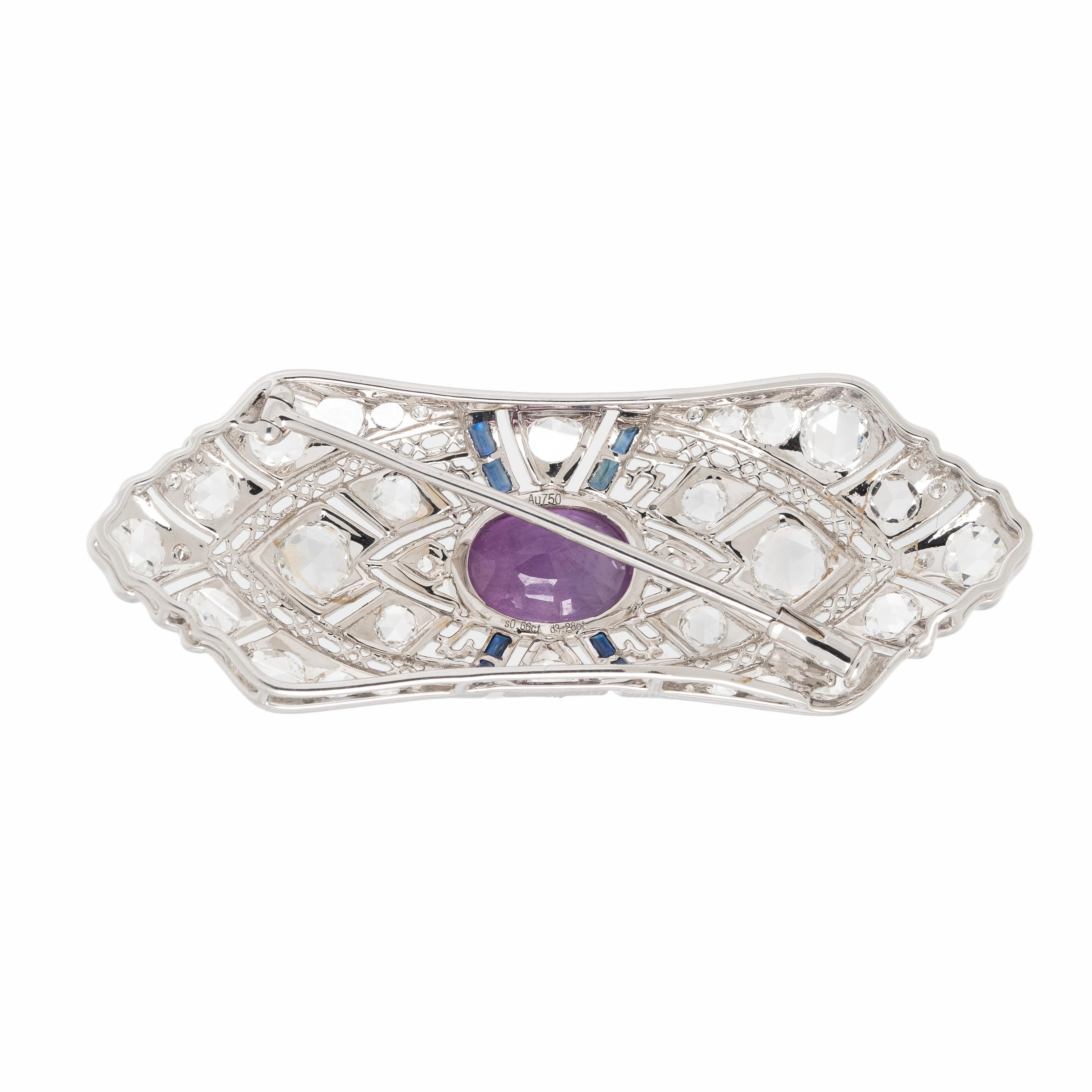 Pink Ceylon Sapphire, Diamond, and White Gold Brooch