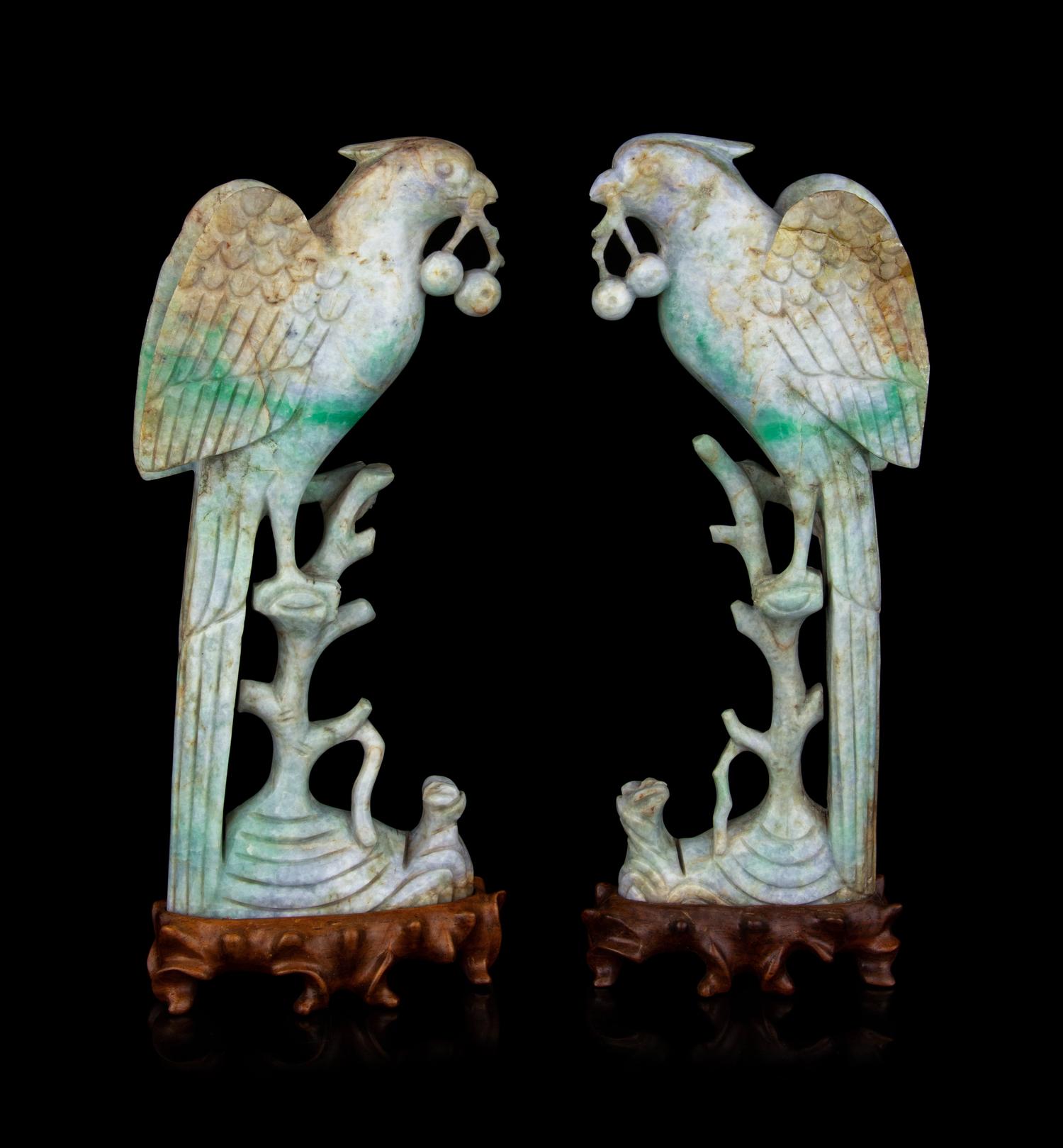 Five Chinese Jadeite Figures of Birds