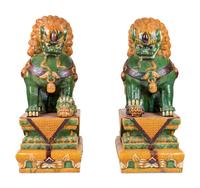 A Large Pair of Chinese Sancai Glazed Porcelain Fu Lions