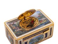 A Continental Enameled Singing Bird Automaton Box