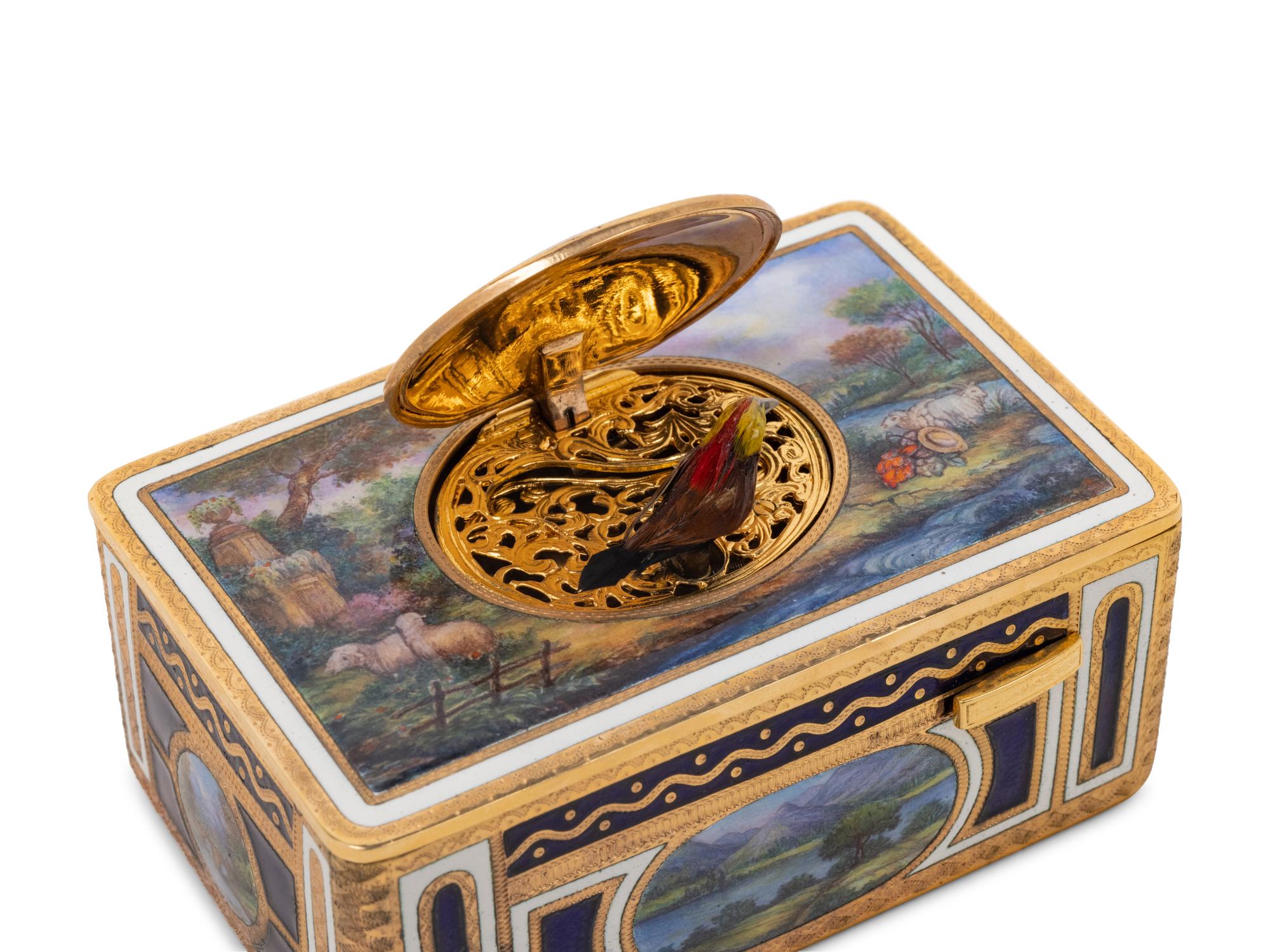 A Continental Enameled Singing Bird Automaton Box