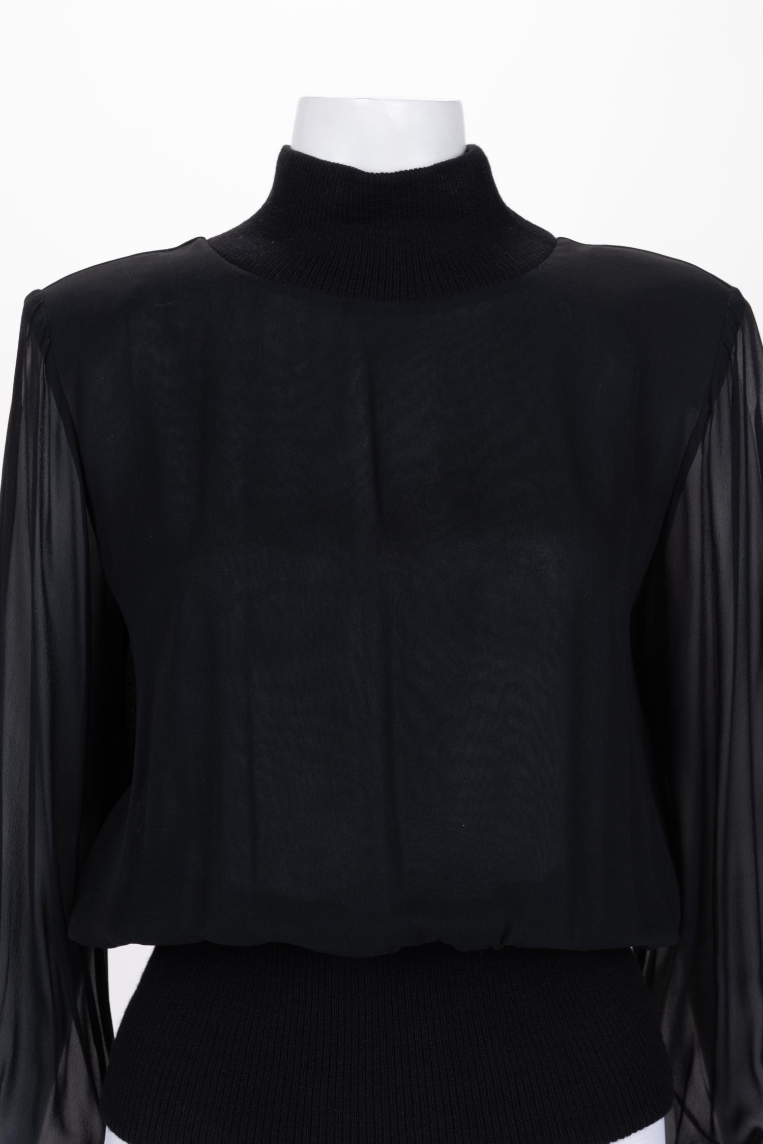 Two Yves Saint Laurent Haute Couture Knit Tops with Sheer Sleeves, 1980-90s