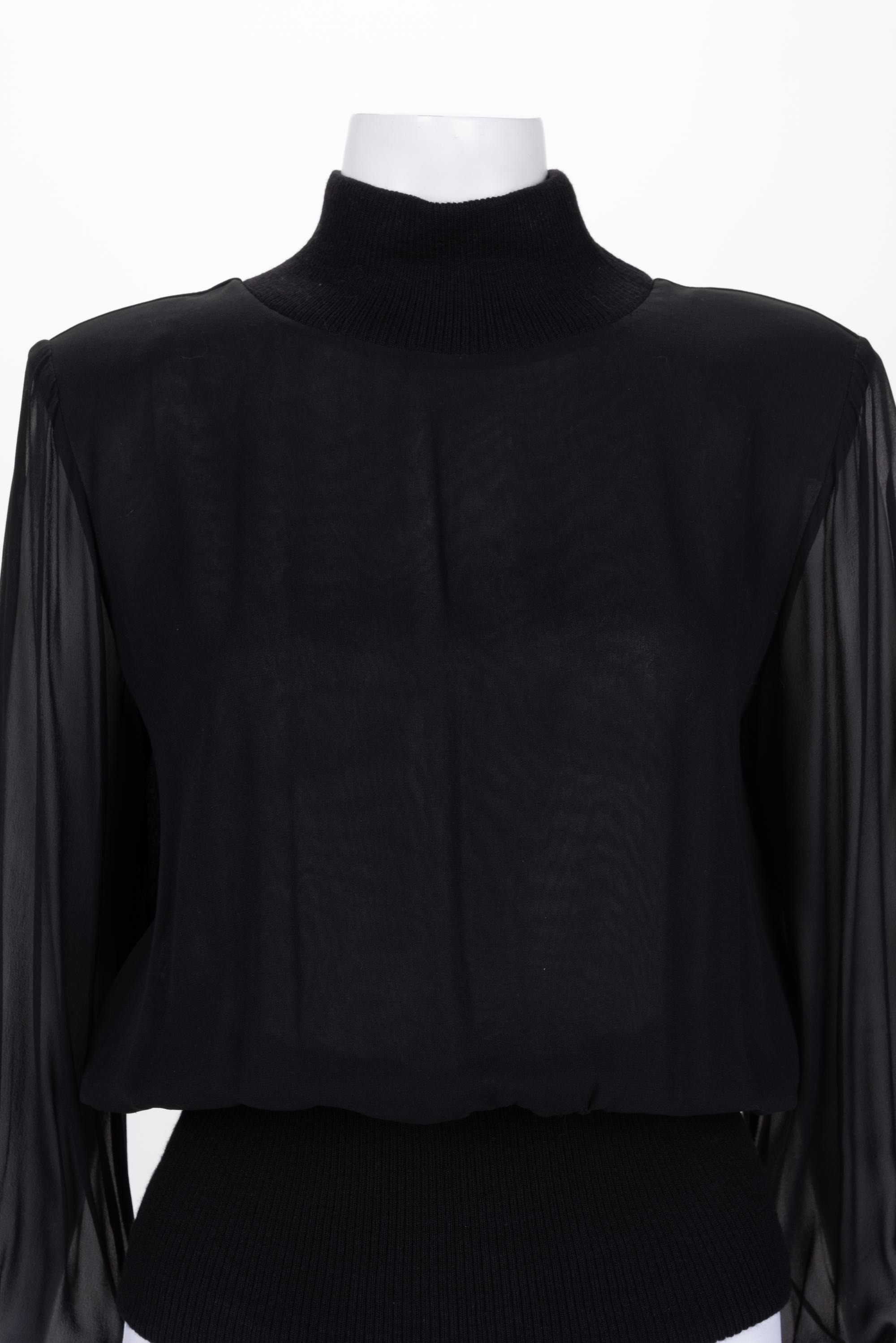Two Yves Saint Laurent Haute Couture Knit Tops with Sheer Sleeves, 1980-90s