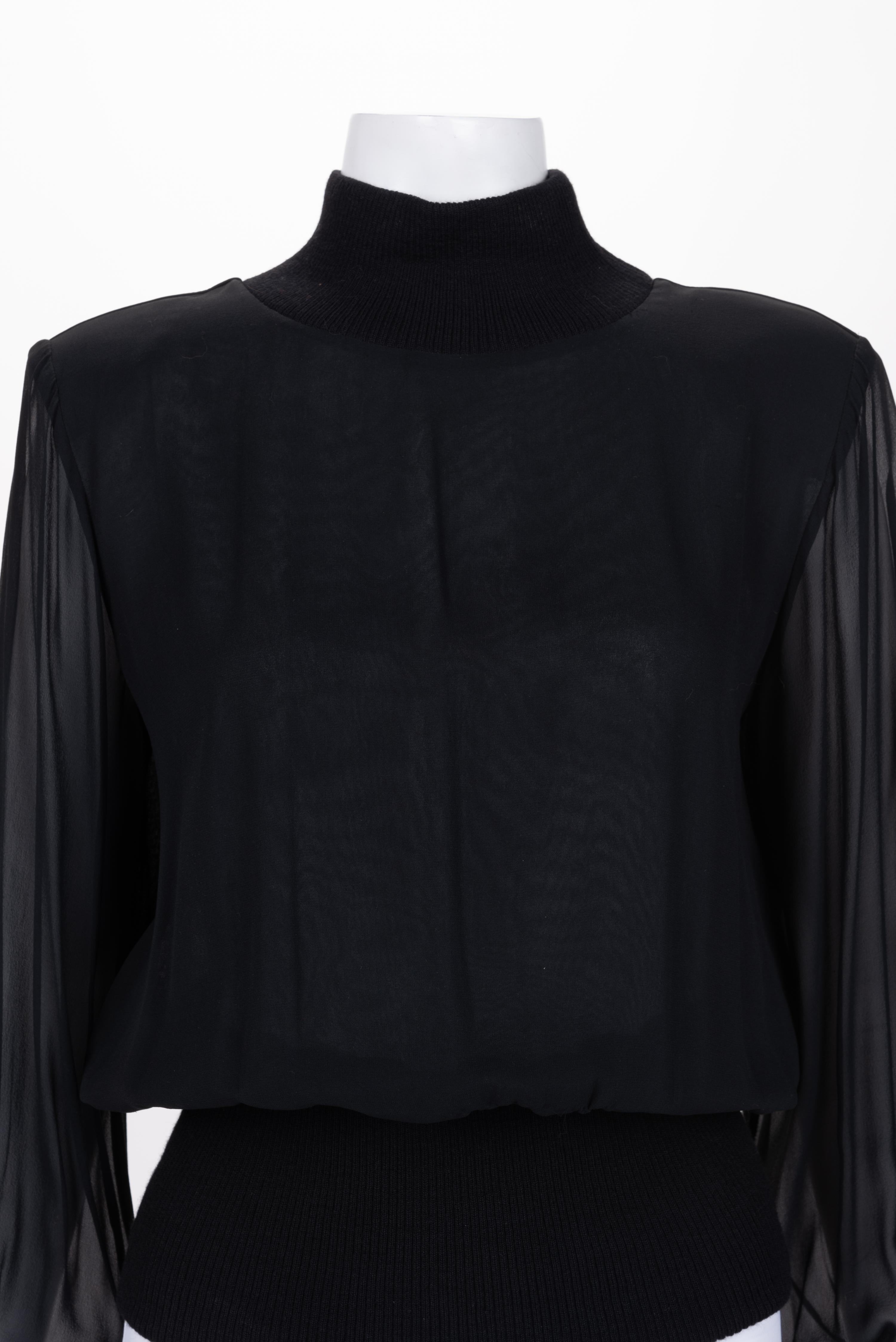 Two Yves Saint Laurent Haute Couture Knit Tops with Sheer Sleeves, 1980-90s